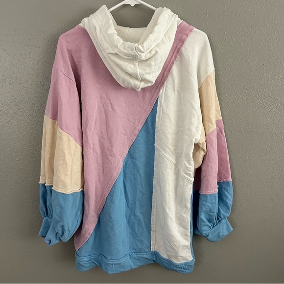 Anthropologie Pilcro Oversized Pastel Colorblock Patchwork Hoodie Sweatshirt S - Picture 8 of 12